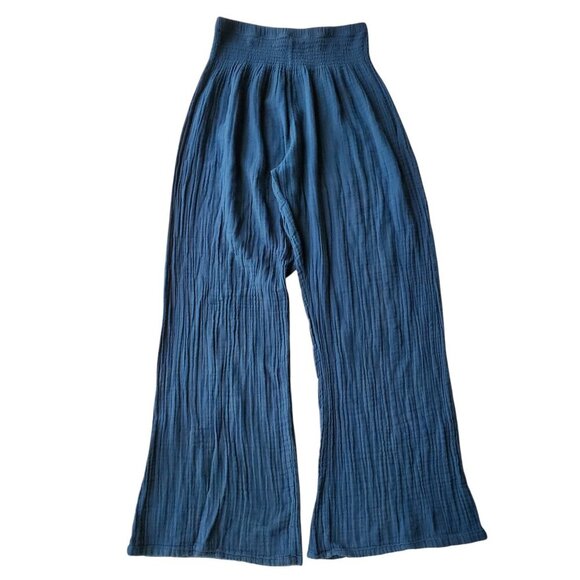Lotus & Luna Wide Leg Cotton Pants in Color: Pacific Dark Teal Blue S - Picture 8 of 16